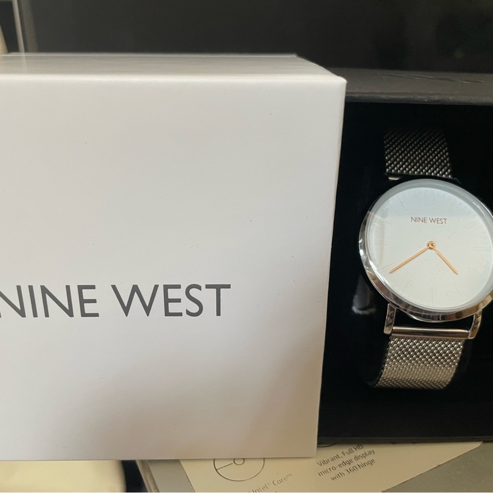 Nine West Silver and White Mesh Watch